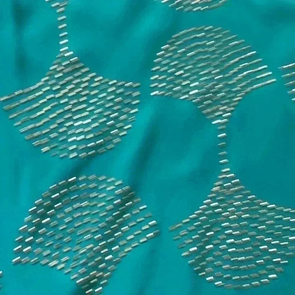 Trina Turk, turquoise rhinestone art deco, V-neck shift dress zero - Picture 3 of 6